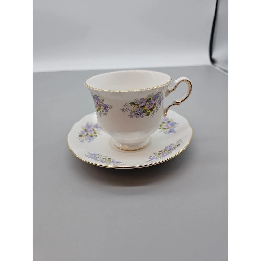 Queen Anne Teacup & Saucer Bone China England Blue mixed colors Floral Gold Trim